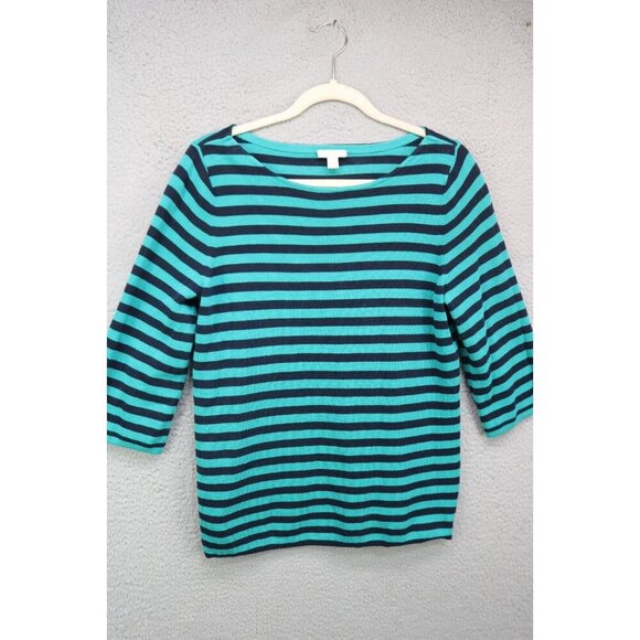 J.Jill 3/4 Sleeve Striped Sweater-Size Medium - Picture 1 of 10